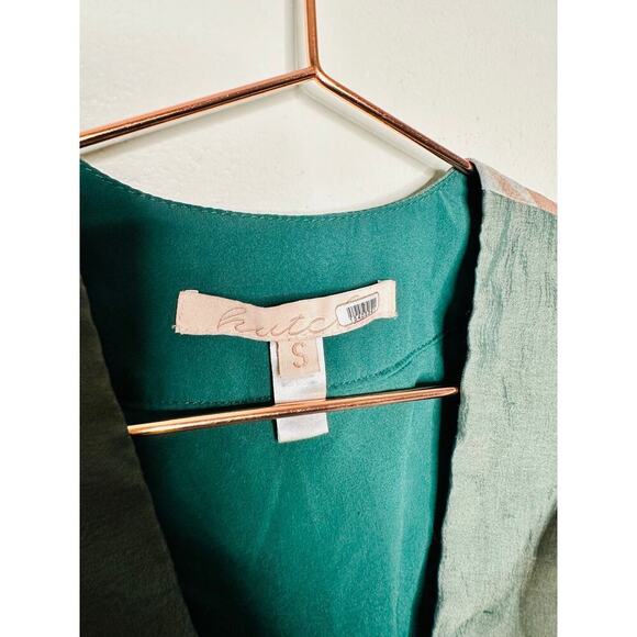 HUTCH Green Floral Chiffon Long Sleeves V-Neck Ruffle Trimmed Sema Top Size S - Picture 7 of 12